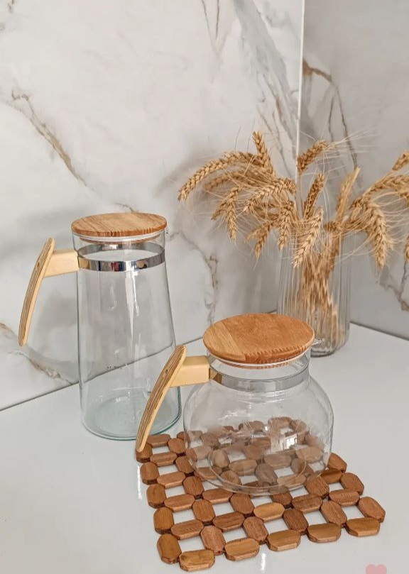 پارچ پیرکس درب بامبو